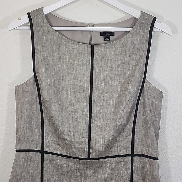 10P Ann Taylor geometric print linen blend sheath dress multi-color gray+black - Picture 2 of 13